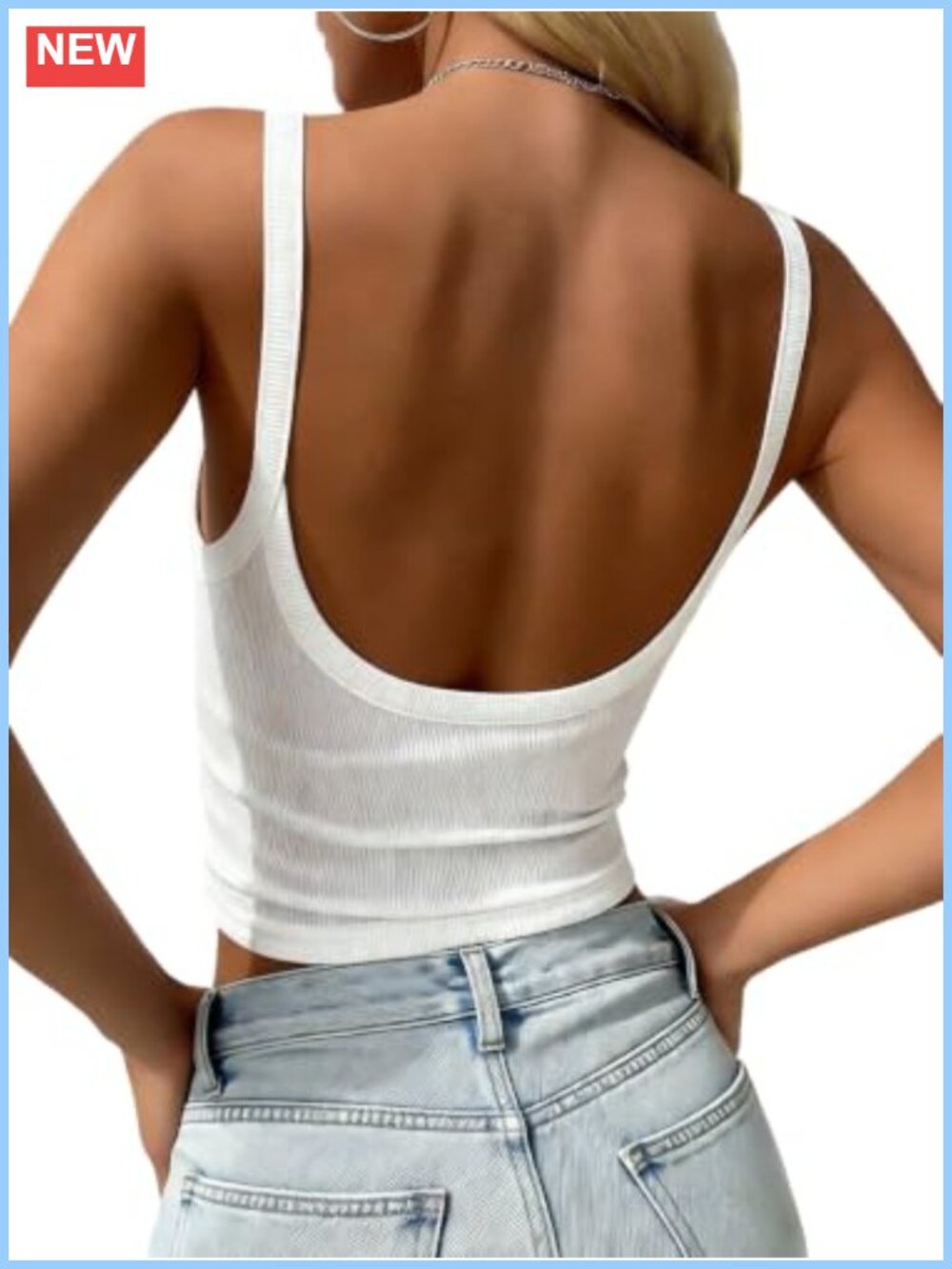 Open Back Ribbed Knit Cropped Tank Top Sleeveless Low Back Summer Cami